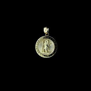 Real 10K Yellow Gold Diamond Cut Saint Christopher Pendant